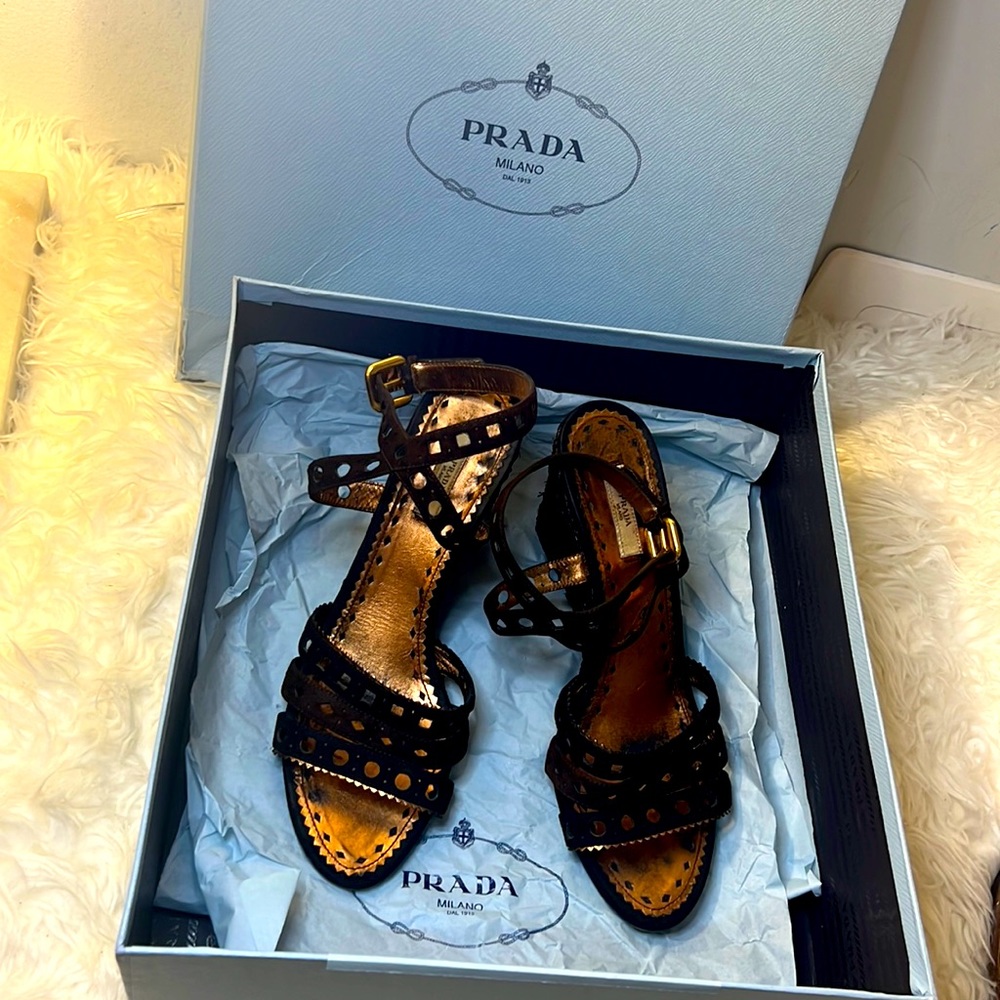 Prada Wedge Strappy Sandals size 8.5